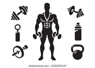 A comprehensive fitness art vector collection featuring gym training silhouettes. Perfect for fitness centers, personal training branding, or any design project related to gym activities.