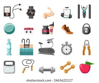 Comprehensive Fitness Icons Collection, Workout Routine Illustration