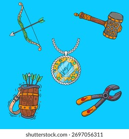 Completo juego de fantasía paquete de iconos de pociones y objetos mágicos, un Paquete de activos de Ilustración vectorial mística.