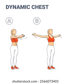 Comprehensive guidance for the Dynamic Chest exercise, designed to target and strengthen upper body muscles. A step-by-step visual guide ideal for fitness enthusiasts at home or the gym.