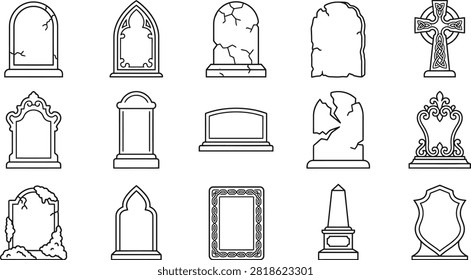 A comprehensive halloween vector bundle featuring various tombstone and gravestone designs perfect for spooky holiday decorations and creative graphic design projects
