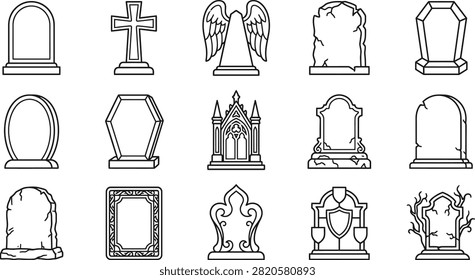 A comprehensive halloween vector bundle featuring various tombstone and gravestone designs for spooky holiday party decorations and graphic projects