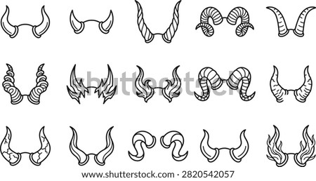 A comprehensive halloween vector bundle featuring a diverse collection of hand drawn demon horns and devilish creature head accessories