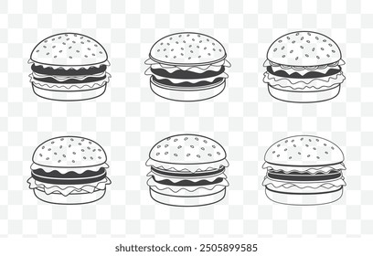 Comprehensive Hamburger Line Art Vector Set with Detailed Illustrations and Creative Designs