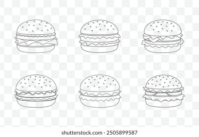 Comprehensive Hamburger Line Art Vector Set with Detailed Illustrations and Creative Designs