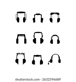 Comprehensive Headphones and Earphones Icon Set Silhouette Vector Collection for Web Design and Digital Media Applications on White Background