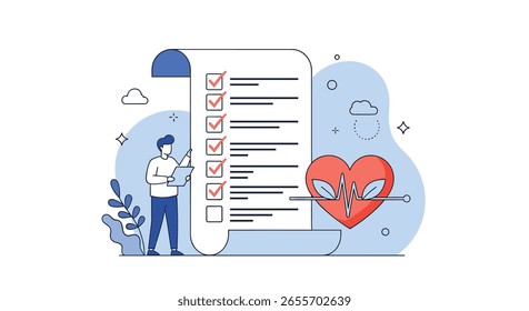 Lista abrangente de pacientes do exame de saúde para monitoramento médico profissional de bem-estar e sinais vitais