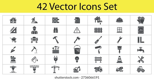 Umfassende Heimverbesserung und Bauwerkzeuge Vektor-Icon-Set mit Hardware-Konstruktion und Handyman-Symbole für Innen- und Außenreparatur
