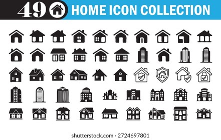 Completo conjunto de iconos de la casa que incluye rascacielos dúplex y símbolos de propiedad protegida para Web e impresión