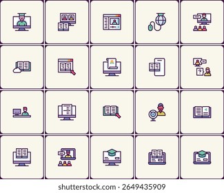 Comprehensive icon set for online education and digital learning resources