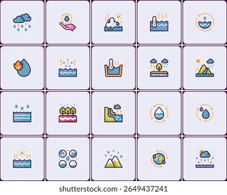 Comprehensive icon set showcasing the diverse stages of the water cycle