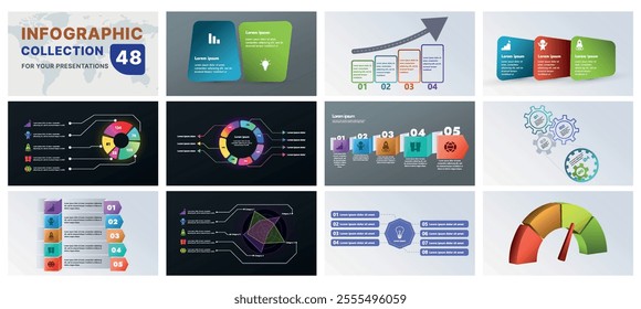 A comprehensive infographic set with modern design elements, including charts, flowcharts, and icons. Perfect for business presentations, marketing strategies, and project planning.