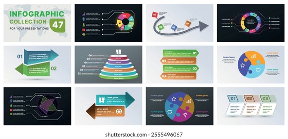 A comprehensive infographic set with modern design elements, including charts, flowcharts, and icons. Perfect for business presentations, marketing strategies, and project planning.
