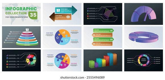 A comprehensive infographic set with modern design elements, including charts, flowcharts, and icons. Perfect for business presentations, marketing strategies, and project planning.