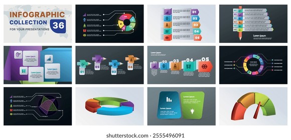 A comprehensive infographic set with modern design elements, including charts, flowcharts, and icons. Perfect for business presentations, marketing strategies, and project planning.