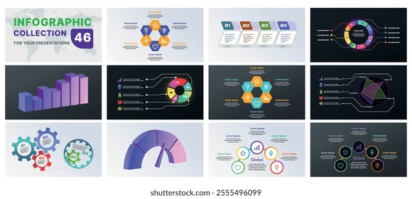 A comprehensive infographic set with modern design elements, including charts, flowcharts, and icons. Perfect for business presentations, marketing strategies, and project planning.