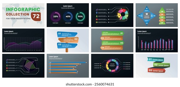 A comprehensive infographic set with modern design elements, including charts, flowcharts, and icons. Perfect for business presentations, marketing strategies, and project planning.