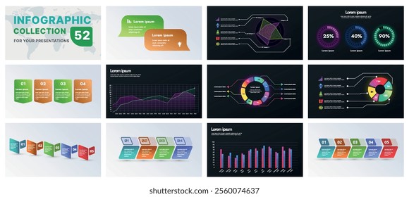 A comprehensive infographic set with modern design elements, including charts, flowcharts, and icons. Perfect for business presentations, marketing strategies, and project planning.
