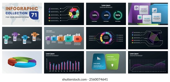 A comprehensive infographic set with modern design elements, including charts, flowcharts, and icons. Perfect for business presentations, marketing strategies, and project planning.