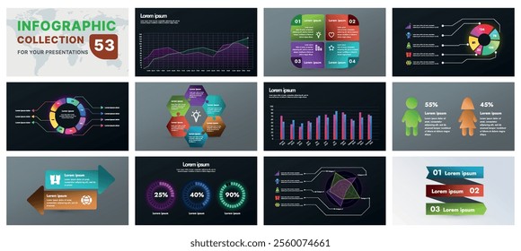 A comprehensive infographic set with modern design elements, including charts, flowcharts, and icons. Perfect for business presentations, marketing strategies, and project planning.