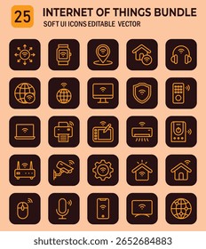 Internet abrangente de coisas elementos de interface empacotado com ícones vetoriais editáveis perfeito para aplicação moderna