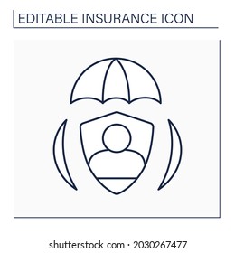 Comprehensive Line Icon. Insurance Covering Completely Or Broadly. Security And Protection In All Spheres.Insurance Concept. Isolated Vector Illustration. Editable Stroke