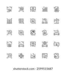 Comprehensive Line-Style Icon Set for Data Analysis and Analytics.
