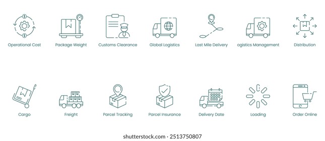 Comprehensive Logistics and Delivery Management Vector Icon Set for Operational Costs and Freight Solutions