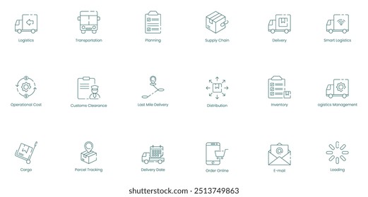 Umfassendes Logistik- und Transportvektorsymbol-Set für intelligentes Supply Chain- und Liefermanagement