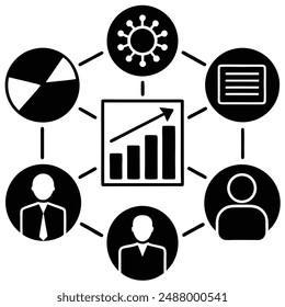 Comprehensive marketing strategy silhouette vector art illustration design, perfect for business plans, promotional campaigns, and corporate presentations. Ideal for visualizing strategic goals.