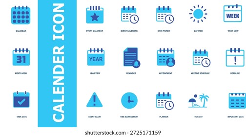 Completo conjunto de iconos de calendario mensual para la planificación empresarial y la gestión de horarios; diseño minimalista de Vector plano perfecto para interfaz de usuario de Web, interfaces de App y planificadores.