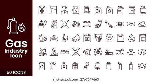 Comprehensive oil and gas industry icon set featuring refinery, fuel, pipeline, drilling, and energy production elements.
