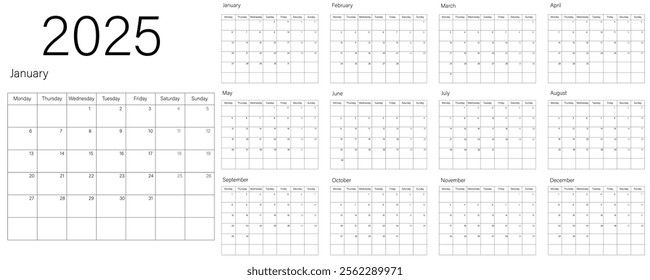 A Comprehensive Preview of the 2025 Calendar Featuring a Monthly Layout Design format