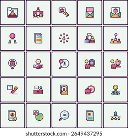 Conjunto de iconos de reclutamiento y recursos humanos en diseño contemporáneo