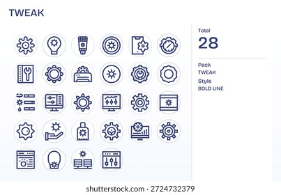 Eine umfassende Ressource von 28 Bold Line Icons für Tweaks, ideal für skalierbare Systeme.