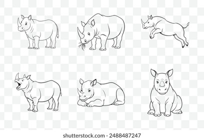 Comprehensive Rhinoceros Line Art Vector Set Featuring Unique Designs and Artistic Styles