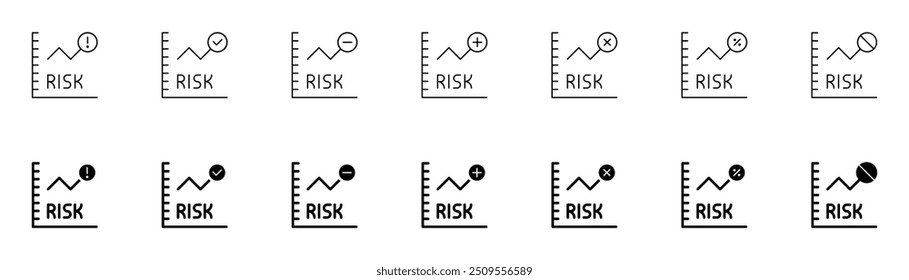 Comprehensive Risk Assessment Measure Analysis Indicator Icons set for Business Management, Strategy Planning, Financial Risk Evaluation, Safety and Health Risk Analysis, Uncertainty Quantification