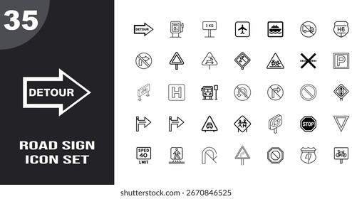 Comprehensive road sign icon set for navigation and safety applications