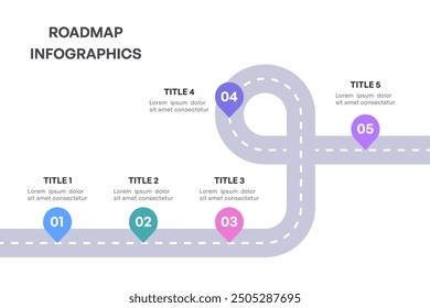 Comprehensive Roadmap Infographic, Strategic Milestone Path with 5 Key Stages, Vector Illustration