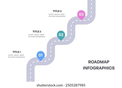 Comprehensive Roadmap Infographic, Strategic Milestone Path with 3 Key Stages, Vector Illustration