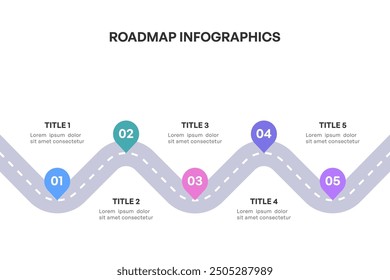 Comprehensive Roadmap Infographic, Strategic Milestone Path with 5 Key Stages, Vector Illustration