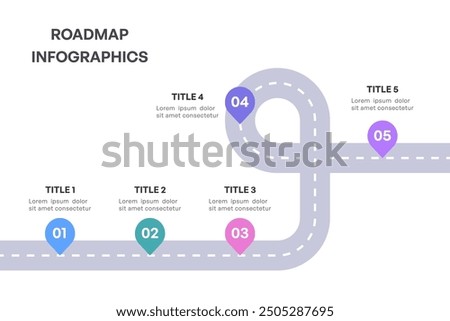 Comprehensive Roadmap Infographic, Strategic Milestone Path with 5 Key Stages, Vector Illustration