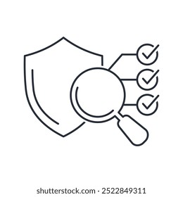 Comprehensive security reliability check. Checking the  of protection. Vector linear icon isolated on white background.