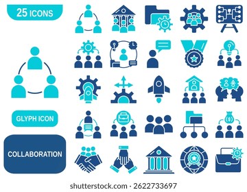 A comprehensive set of 25 collaboration-themed icons, perfect for use in presentations, websites, apps, and various design projects.