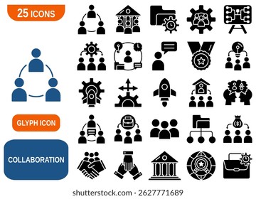 A comprehensive set of 25 collaboration-themed icons, perfect for use in presentations, websites, apps, and various design projects.