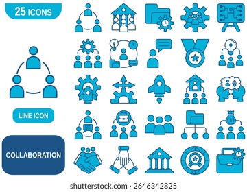 A comprehensive set of 25 collaboration-themed icons, perfect for use in presentations, websites, apps, and various design projects.