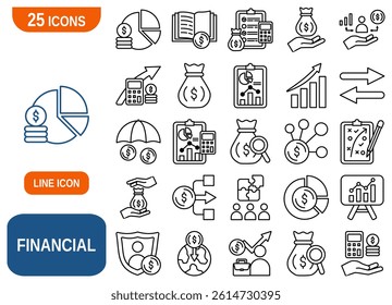 A comprehensive set of 25 icons representing various financial concepts. These icons are perfect for use in websites, presentations,