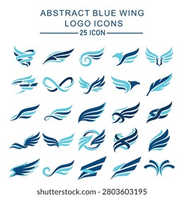 Comprehensive Set of 25 Unique Abstract Blue Wing Logo Icons