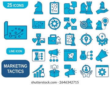 A comprehensive set of 25 vector icons representing various marketing tactics and business strategy concepts.