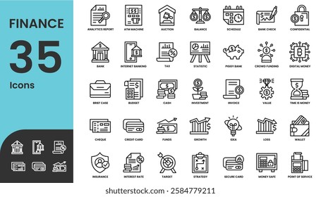 Comprehensive set of 35 icons for finance and business concepts